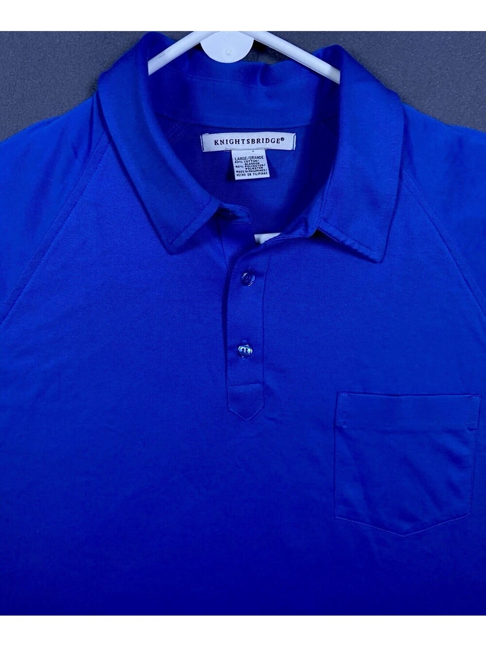 Vintage Knightsbridge Polo Shirt Mens Large Solid Blue Short Sleeve Cotton Blend